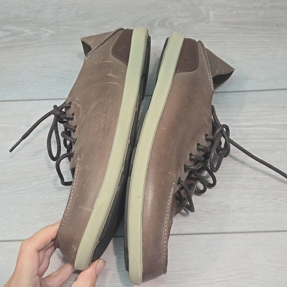 Olukai Men's Nalukai Brown Boat Shoes Oxford Sneakers Leather Shoes Sz 10
